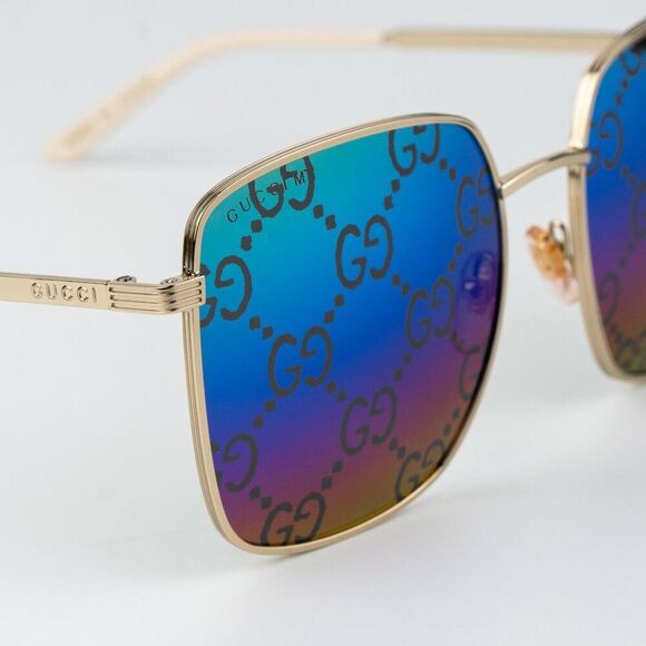 Gucci Women Sunglasses Gold Multicolor GG Pattern Mirror Square GG0802S 004 main image 7